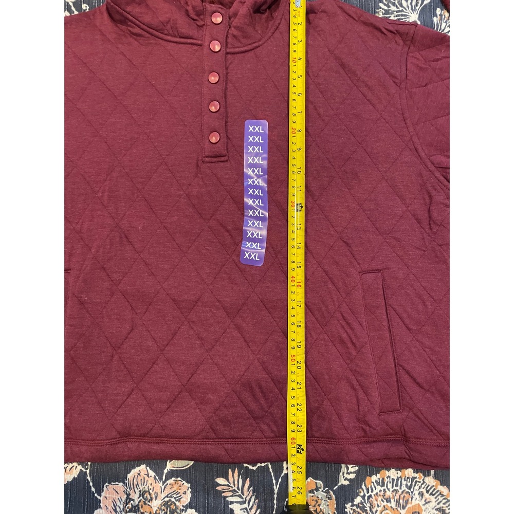 Lands' End Quilted Pullover Hoodie Women's XXL Burgundy Snap Neck Top FlawNew‎ - Picture 8 of 11